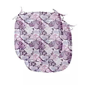Подушка на обеденный стул ABAKUHAUS Butterfly, камуфляж Purple Wings, декоративная водонепроницаемая подушка с ремнями для кухонных сидений, 40 см x 40 см — упаковка из 2 шт., лавандово-фиолетовый фиолетовый