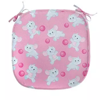 Подушка на обеденный стул ABAKUHAUS Elephant, Girly Happy Animals, декоративная водонепроницаемая подушка с ремнями для кухонных сидений, 40 см x 40 см, нежно-розовый голубой