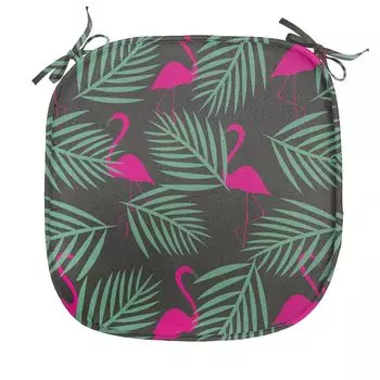 Подушка на обеденный стул ABAKUHAUS Flamingo, животные из зоопарка розового цвета, декоративная водонепроницаемая подушка с ремнями для кухонных сидений, 40 см x 40 см, розовый, зеленый, черный