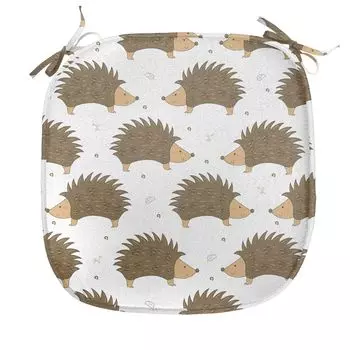 Подушка на обеденный стул ABAKUHAUS Hedgehog, мультяшные дикобразы, декоративная водонепроницаемая подушка с ремнями для кухонных сидений, 40 см x 40 см, светло-коричневый карамельно-белый