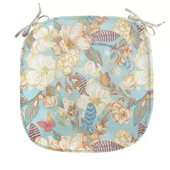 Подушка на обеденный стул ABAKUHAUS Shabby Flora, винтажный садовый лист, декоративная водонепроницаемая подушка с ремнями для кухонных сидений, 40 см x 40 см, нежно-голубой, белый, фиолетовый