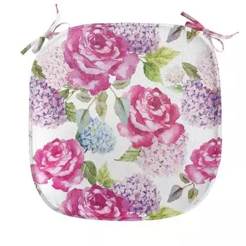 Подушка на обеденный стул ABAKUHAUS Shabby Flora, акварельная лаванда, декоративная водонепроницаемая подушка с ремнями для кухонных сидений, 40 см x 40 см, светло-зеленый розовый