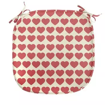 Подушка на обеденный стул ABAKUHAUS Valentine, яркие красные сердечки, декоративная водонепроницаемая подушка с ремнями для кухонных сидений, 40 см x 40 см, цвет слоновой кости, темно-коралловый