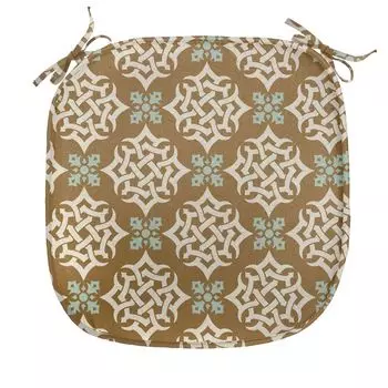 Подушка на обеденный стул ABAKUHAUS в восточном стиле, ближневосточные мотивы, декоративная водонепроницаемая подушка с ремнями для кухонных сидений, 40 см x 40 см, светло-коричневый светло-синий-бежевый