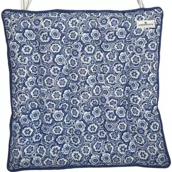 Подушка на сиденье Greengate SELMA синяя с цветами 40х40, подушка на кресло, чехол на сиденье