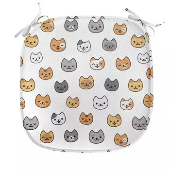 Подушка на стул для детской комнаты ABAKUHAUS, Happy Funny Kittens, декоративная водонепроницаемая подушка с ремнями для кухонных сидений, 40 см x 40 см, бледно-оранжевый, светло-коричневый, белый