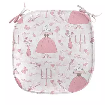 Подушка на стул для столовой ABAKUHAUS Princess, мистические свечи Princess, декоративная водонепроницаемая подушка с ремнями для кухонных сидений, 40 см x 40 см, бледно-розовый белый
