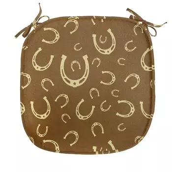 Подушка на стул для столовой ABAKUHAUS Western, сарай с мотивом подковы, декоративная водонепроницаемая подушка с ремнями для кухонных сидений, 40 см x 40 см, светло-желто-коричневый