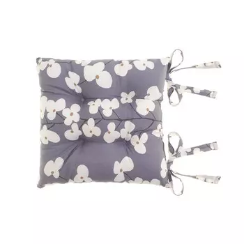 Подушка на стул из чистого хлопка с цветочным рисунком Coincasa, белый/синий