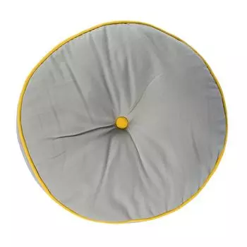 Подушка напольная HOMESCAPES круглая серо-желтая 100% хлопок с наполнителем из полиэстера 43 см