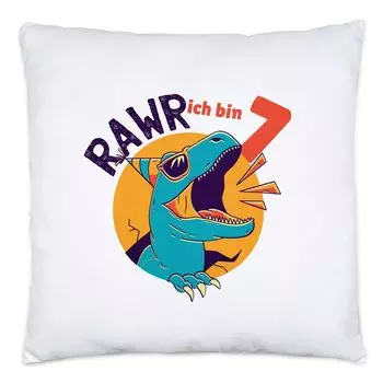 Подушка Raw Ich Bin 7 Идея подарка на 7-й день рождения Юмористический саркастический динозавр T-Rex Dino Hey!Print