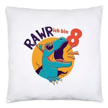 Подушка Raw Ich Bin 8. Идея подарка на 8-й день рождения. Юмористический саркастический динозавр T-Rex Dino Hey!Print