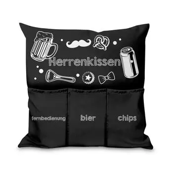 Подушка с карманами Подарочные наволочки с наполнителем Сумка для хранения Пиво Пульт дистанционного управления Закуски для вечера кино День рождения День святого Валентина на диване Мотив дивана-кровати Мужская подушка Мужская подушка [091] Fer...