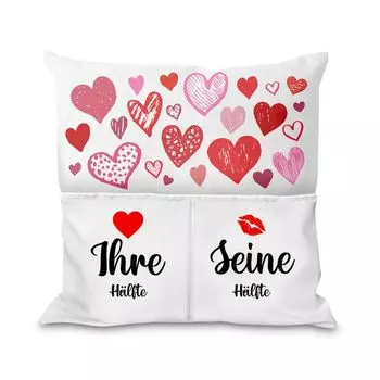 Подушка с карманами Подарок Забавные забавные наволочки Мягкая декоративная подушка с наполнителем Сумка для хранения фильмов Вечер День святого Валентина на диване Мотив «Ее ее сторона» Его она [091] Ferocity