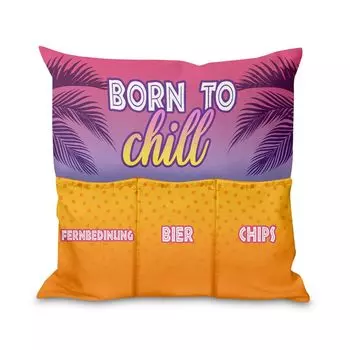 Подушка с карманами Подарок Забавные забавные наволочки Мягкая декоративная подушка с наполнителем Сумка для хранения фильмов Вечер День рождения День святого Валентина на диване Мотив дивана-кровати Born to Chill [091] Ferocity