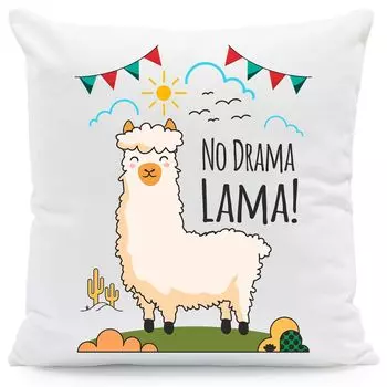 Подушка с принтом и надписью No Drama Lama: с наполнителем Gravurzeile