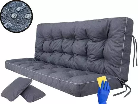 Подушка сиденья Подушка для скамейки Подушка для скамейки для садовой скамейки Подушка для качелей Подушка для пола Подушка для качелей на крыльце на открытом воздухе и в помещении - 180 см - черный Hobbygarden, серый