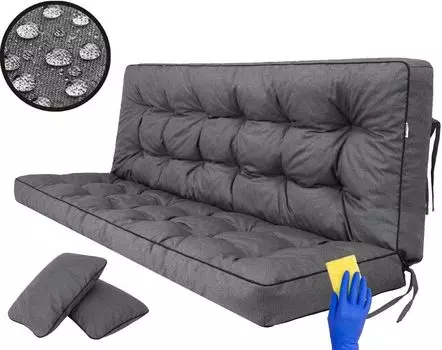 Подушка сиденья Подушка скамьи Подушка для скамейки Подушка для садовой скамейки Подушка для качелей Напольная подушка Подушка для качелей на крыльце на открытом воздухе и в помещении - 180 см - красный Hobbygarden, серый