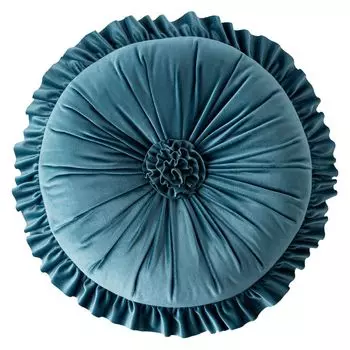 Подушка сиденья с рюшами. Супер мягкая, удобная, с полным наполнением, эластичная, декоративная, круглая, для офиса, с ворсом, для поддержки спины, плюшевая подушка, товары для дома, синяя Stuttg