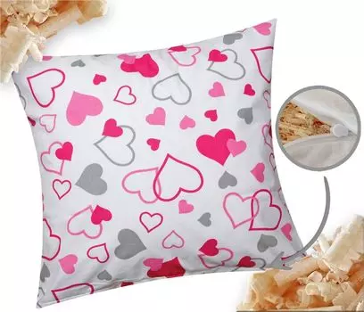 Подушка сосновая 40х40см - наполнена сосной - маленькие и большие сердечки - ароматическая подушка с сосновыми хлопьями/сосновой стружкой, молния (сосна 550/1) Heubergshop