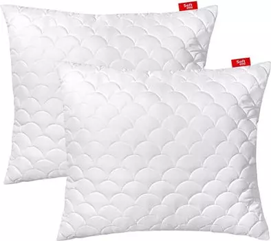 Подушка стеганая премиум-класса SOFTIMI - антиаллергенная - против клещей - без запаха, можно сразу использовать - с регулировкой жесткости (комплект 2 шт. 40х50 см)