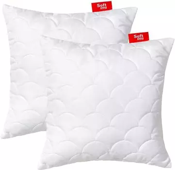Подушка стеганая премиум-класса SOFTIMI - антиаллергенная - против клещей - без запаха, можно сразу использовать - с регулировкой жесткости (комплект 2 шт. 45х45 см)