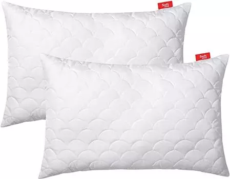 Подушка стеганая премиум-класса SOFTIMI - антиаллергенная - против клещей - без запаха, можно сразу использовать - с регулировкой жесткости (комплект 2 шт. 60х80 см)