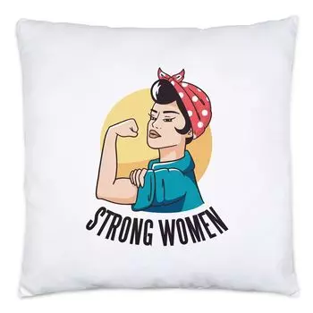 Подушка Strong Women с наполнителем и мотивом, подарок для супергероев, женская сила, женский день, феминизм Hey!Print