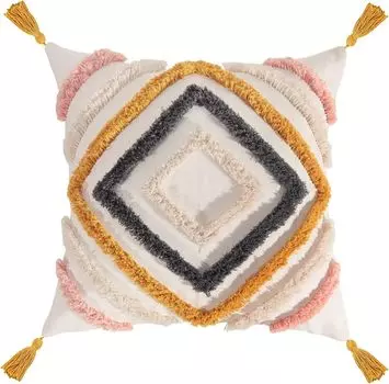 Подушка в стиле бохо Бежевая декоративная хлопковая декоративная подушка Марокко Тафтинговый чехол для подушки Чехлы для подушек с кисточкой для дивана Декор для спальни и гостиной (45 x 45 см) yozhiqu