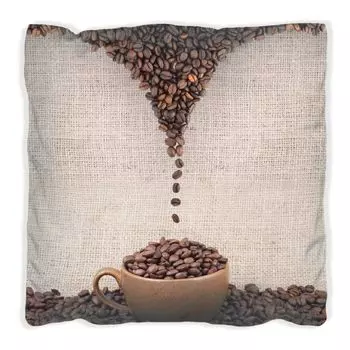 Подушка Wallario Premium, мягкая поверхность, с чашкой с мотивом кофейных зерен - кофейный дизайн, размер: 40 x 40 см, с белой спинкой