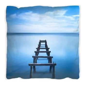 Подушка Wallario Premium, мягкая поверхность, с деревянной подставкой в деревенском стиле с мотивом голубого озера, размер: 60 x 60 см, с белой спинкой