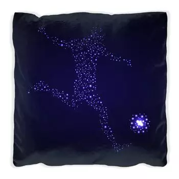 Подушка Wallario Premium, мягкая поверхность, с футбольным мотивом - игрок из тысячи звезд синего цвета, размер: 40 х 40 см, с белой спинкой