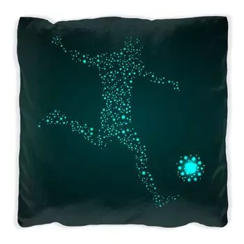 Подушка Wallario Premium, мягкая поверхность, с футбольным мотивом - игрок из тысячи звезд бирюзового цвета, размер: 60 х 60 см, с белой спинкой