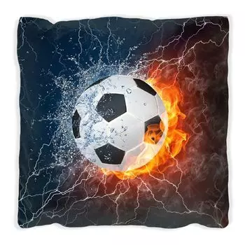 Подушка Wallario Premium, мягкая поверхность, с футбольным мотивом - огонь и вода, размер: 60 х 60 см, с белой спинкой