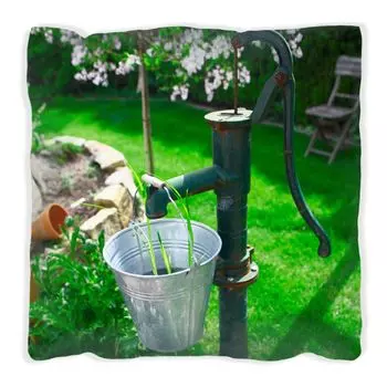 Подушка Wallario Premium, мягкая поверхность, с источником воды в саду, размер: 40 x 40 см, с белой спинкой