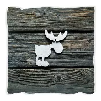 Подушка Wallario Premium, мягкая поверхность, с изображением лося белого цвета, передняя часть из темного дерева, размер: 60 x 60 см, с белой спинкой