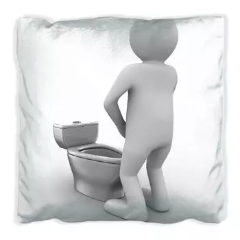 Подушка Wallario Premium, мягкая поверхность, с изображением писающего компьютерного человечка и искусственного туалета, размер: 60 x 60 см, с белой спинкой