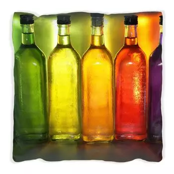 Подушка Wallario Premium, мягкая поверхность, с изображением разноцветных бутылок на полке, размер: 40 x 40 см, с белой спинкой