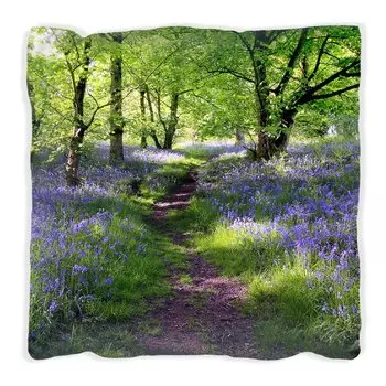 Подушка Wallario Premium, мягкая поверхность, с колокольчиками синего зайца в лесном мотиве, размер: 60 х 60 см, с белой спинкой