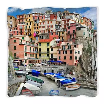 Подушка Wallario Premium, мягкая поверхность, с красочным мотивом «Гавань в Италии», размер: 60 x 60 см, с белой спинкой