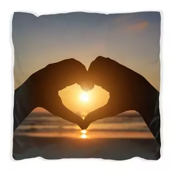 Подушка Wallario Premium, мягкая поверхность, с любовью в сердце солнца - мотив пляжа и моря, размер: 40 х 40 см, с белой спинкой