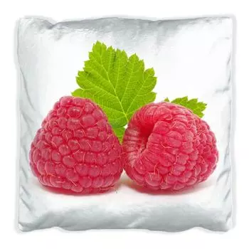 Подушка Wallario Premium, мягкая поверхность, с малиновым мотивом и зелеными листьями на белом фоне, размер: 40 х 40 см, с белой спинкой