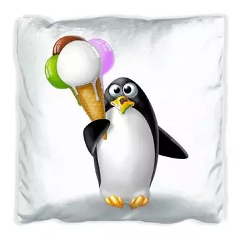 Подушка Wallario Premium, мягкая поверхность, с милым мотивом в виде пингвина-мороженого, размер: 60 x 60 см, с белой спинкой