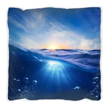 Подушка Wallario Premium, мягкая поверхность, с морскими волнами на закате, размер: 40 х 40 см, с белой спинкой