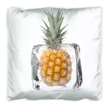 Подушка Wallario Premium, мягкая поверхность, с мотивом ананас в кубиках льда - ледяные фрукты, размер: 40 x 40 см, с белой спинкой