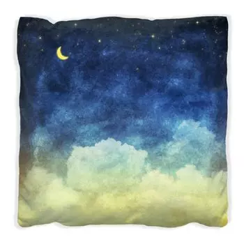 Подушка Wallario Premium, мягкая поверхность, с мотивом облачного неба, луны и звезд, размер: 60 x 60 см, с белой спинкой