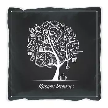 Подушка Wallario Premium, мягкая поверхность, с мотивом Kitchen Utensils - дерево из кухонной утвари черно-белого цвета, размер: 40 х 40 см, с белой спинкой