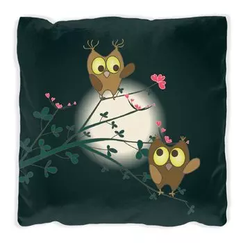 Подушка Wallario Premium, мягкая поверхность, с мотивом влюбленных сов на ветке ночью в лунном свете, размер: 60 х 60 см, с белой спинкой