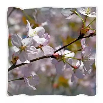 Подушка Wallario Premium, мягкая поверхность, с мотивом цветущей вишни нежно-розового цвета - весна в саду, размер: 60 х 60 см, с белой спинкой