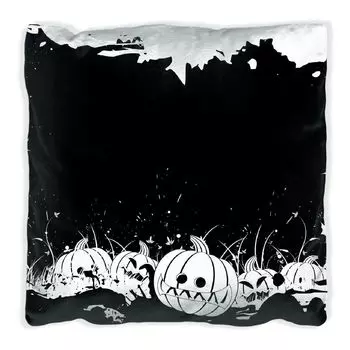 Подушка Wallario Premium, мягкая поверхность, с мотивом Хэллоуина - тыквы и летучие мыши в черно-белом цвете, в стиле комиксов, размер: 40 х 40 см, с белой спинкой